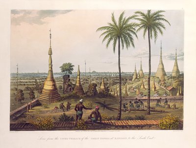 Scene from the Upper Terrace of the Great Pagoda at Rangoon, to the South East, engraved by H. Pyall, pub. by Kingsbury und Co., 1826 by Joseph Moore